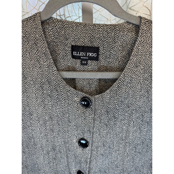 Vintage Ellen Figg Woman Longline Button-Up Shirt 18W Black & Cream Herringbone - Picture 2 of 6
